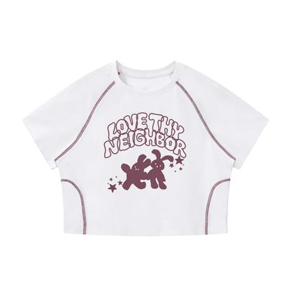 Women's Love Thy Neighbor Cropped Raglan Tee