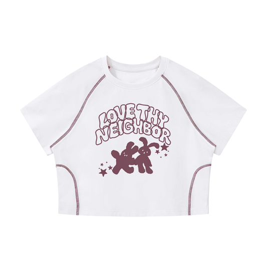 Women's Love Thy Neighbor Cropped Raglan Tee