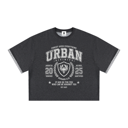 UrbanDivinity Plaid-Lined Varsity Boxy Tee