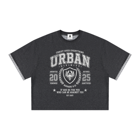 UrbanDivinity Plaid-Lined Varsity Boxy Tee