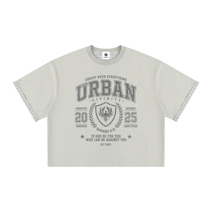 UrbanDivinity Plaid-Lined Varsity Boxy Tee