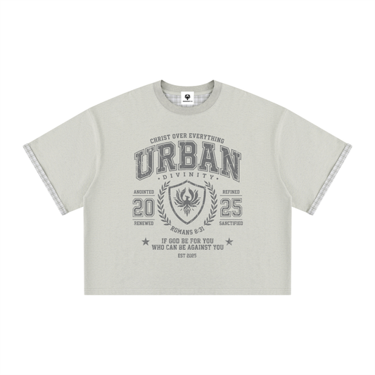 UrbanDivinity Plaid-Lined Varsity Boxy Tee