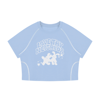 Women's Love Thy Neighbor Cropped Raglan Tee
