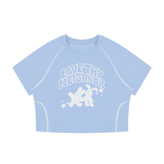 Women's Love Thy Neighbor Cropped Raglan Tee