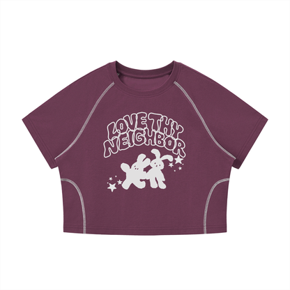 Women's Love Thy Neighbor Cropped Raglan Tee