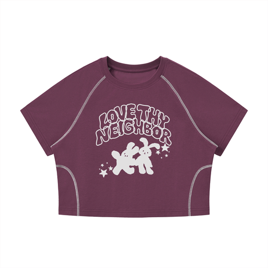 Women's Love Thy Neighbor Cropped Raglan Tee
