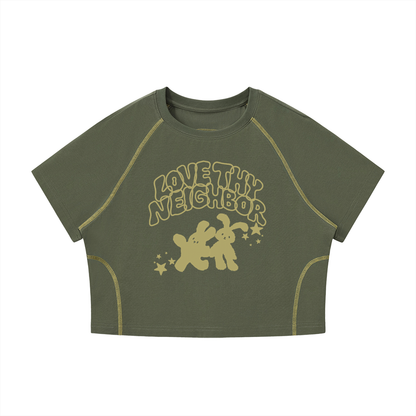 Women's Love Thy Neighbor Cropped Raglan Tee