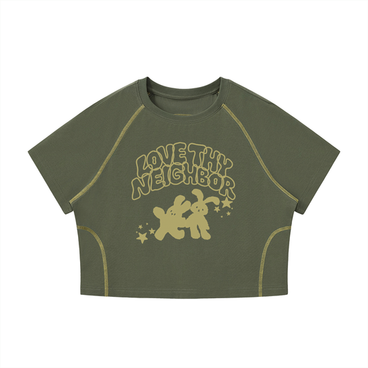 Women's Love Thy Neighbor Cropped Raglan Tee