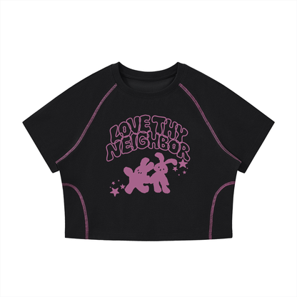 Women's Love Thy Neighbor Cropped Raglan Tee