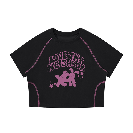 Women's Love Thy Neighbor Cropped Raglan Tee